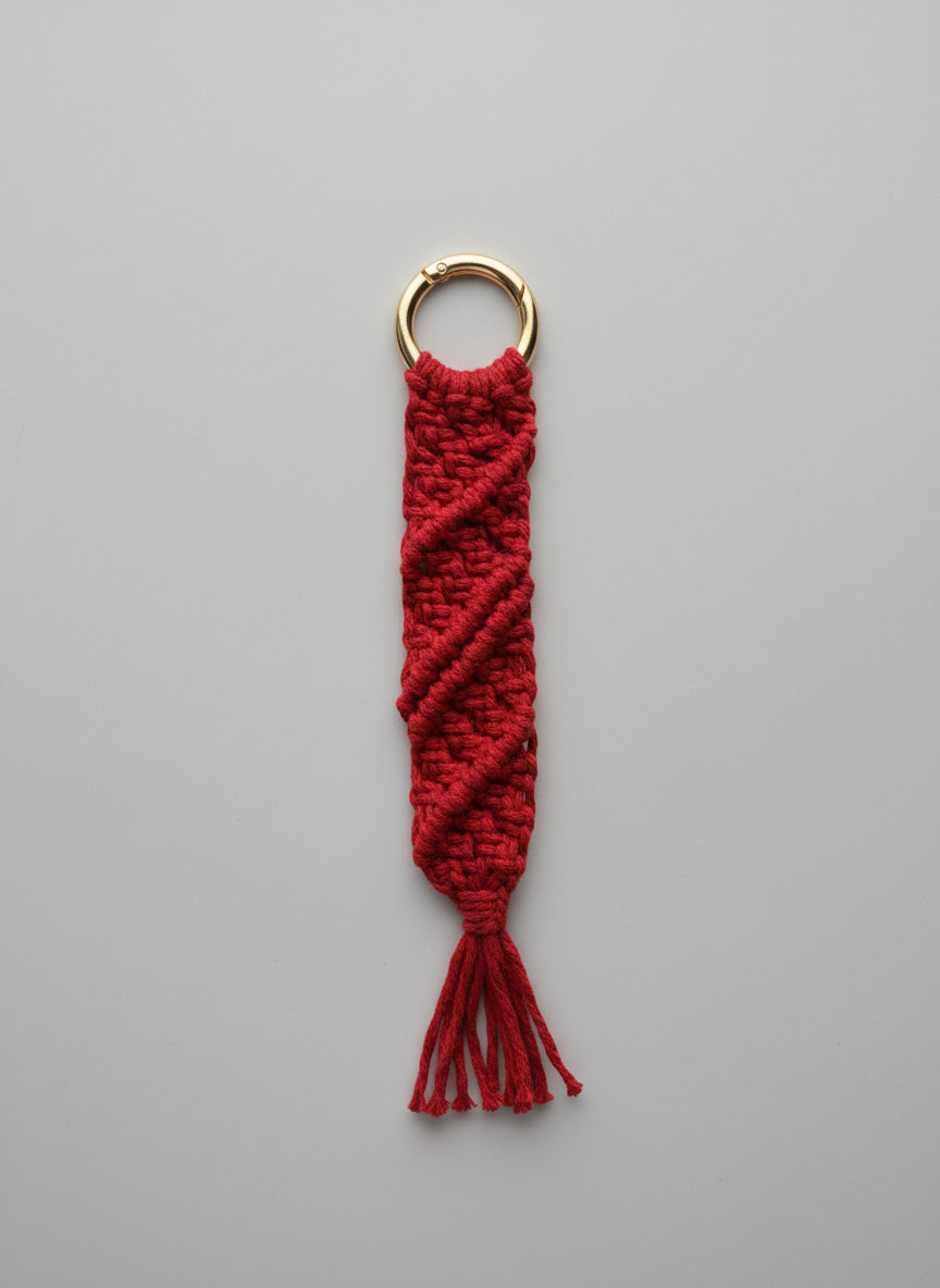 Cherry Red Macrame Oblique Lines Bag Charm