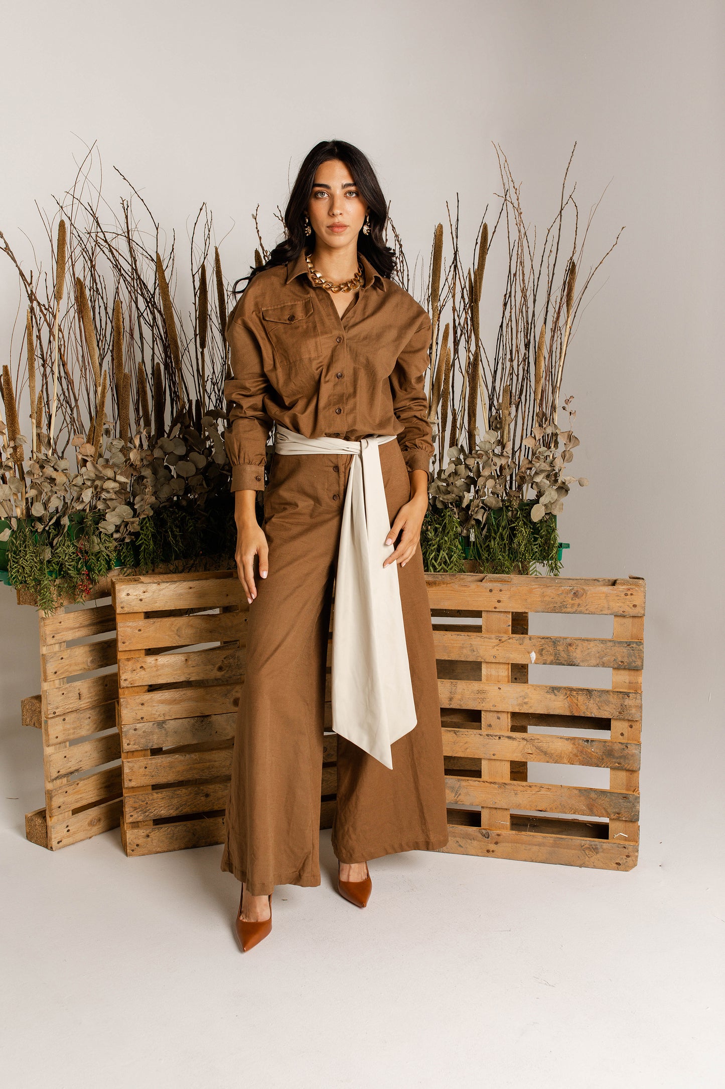 Linen Brown Jumpsuit