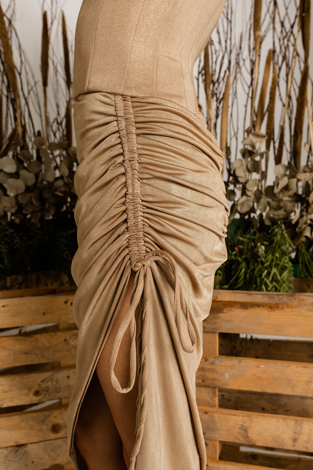 Beige Glittery Jersey Dress