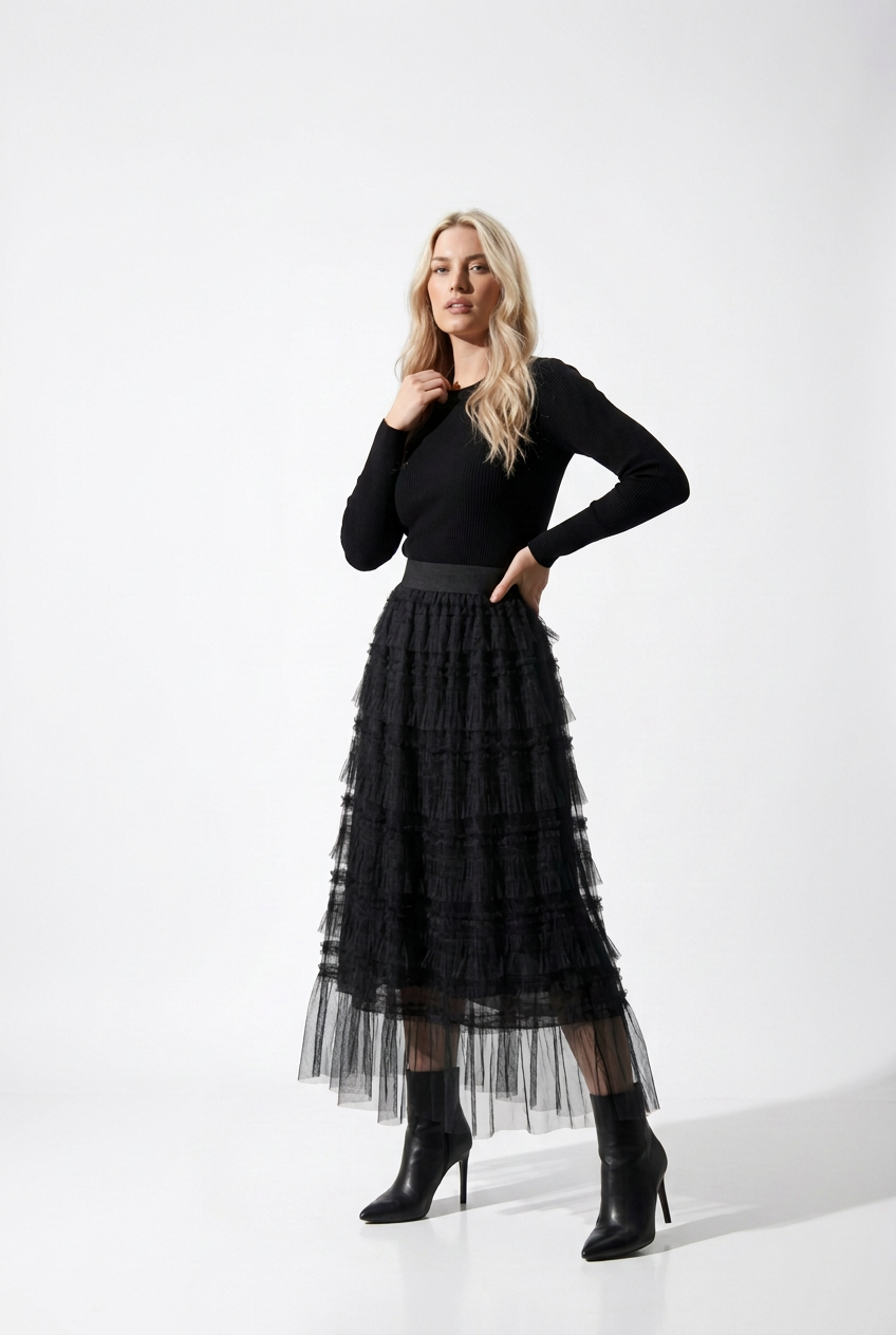 Black ruffled skirt