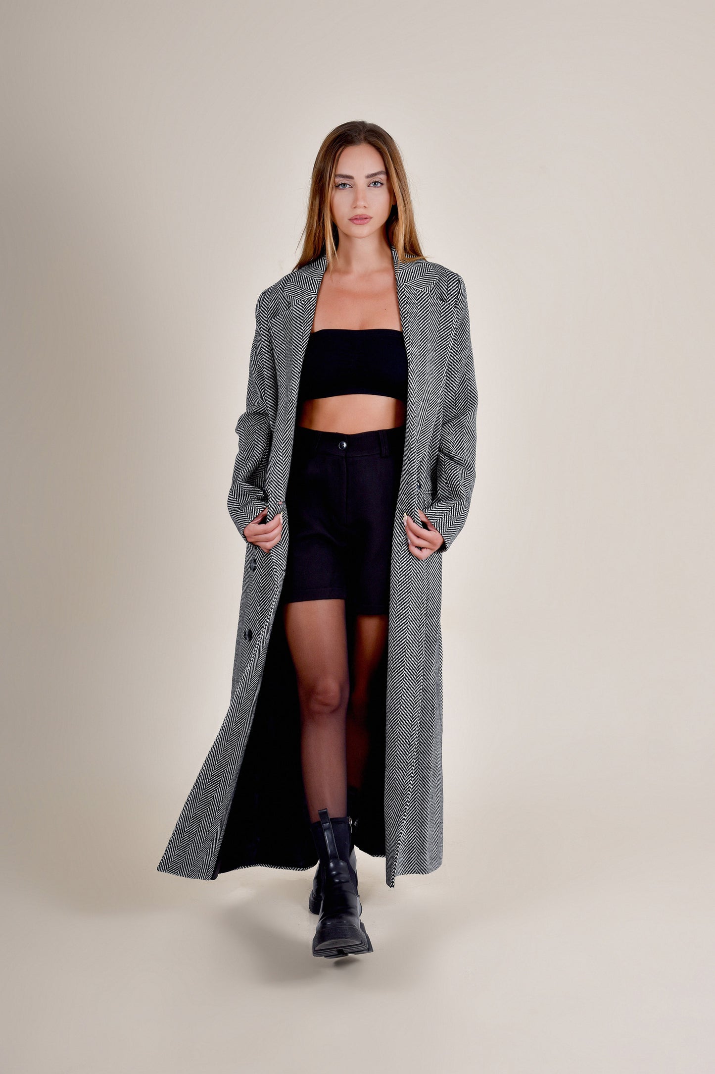 Herringbone Oversized Wool Coat