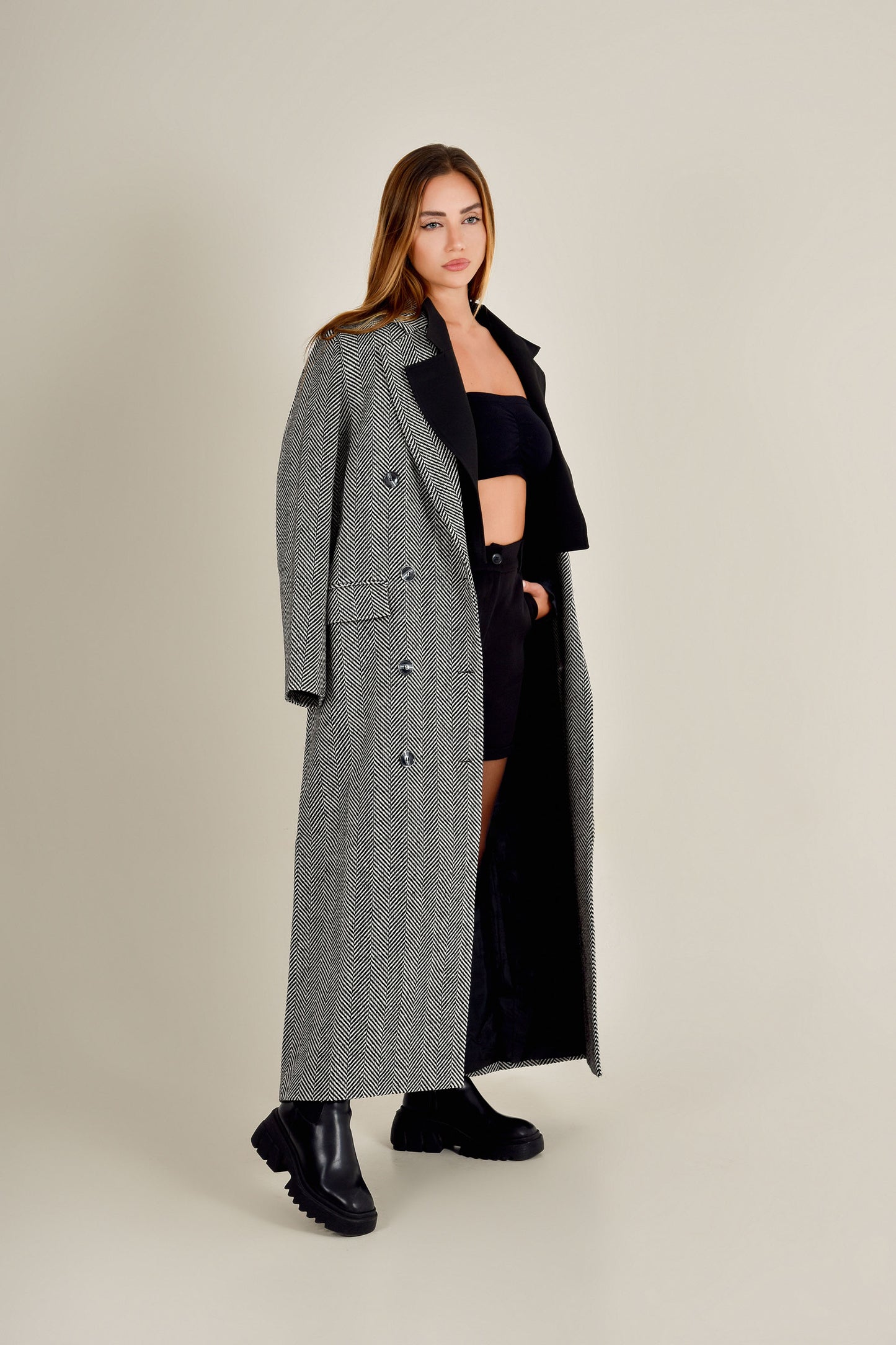 Herringbone Oversized Wool Coat