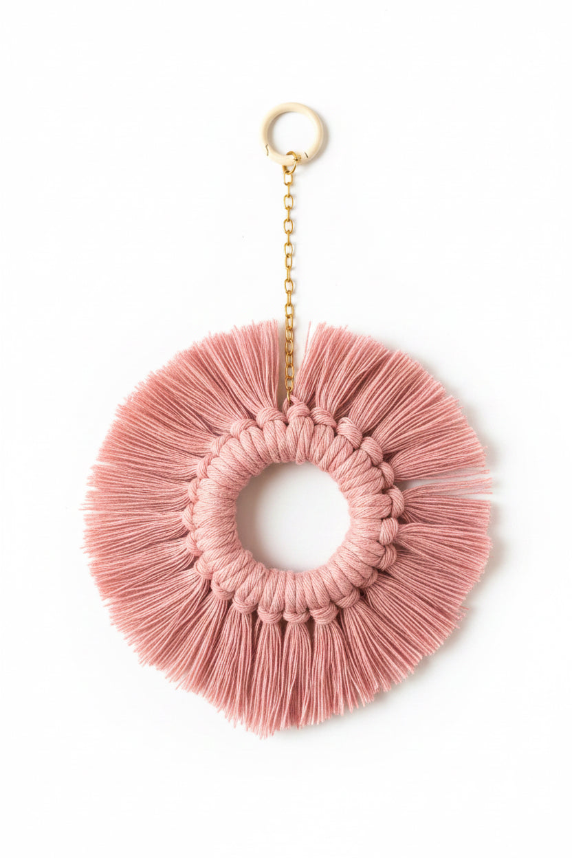 Pink fringe bag charm