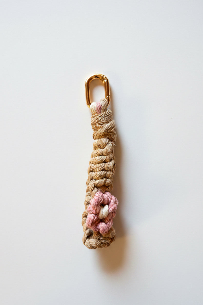Beige and pink bag charm
