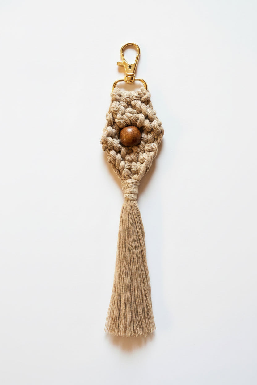 Beige bag charm with bead