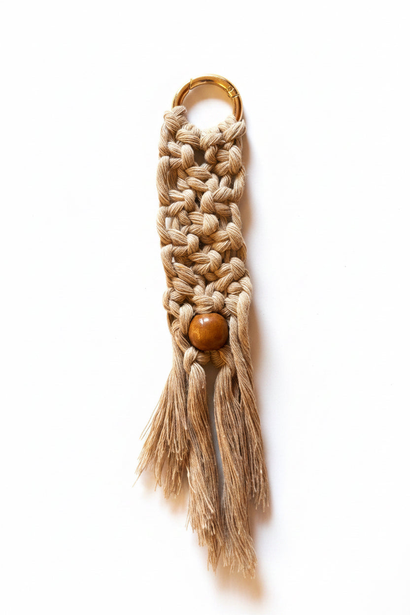 Beige bag charm with bead