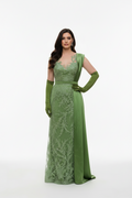 Green beaded dress for rent