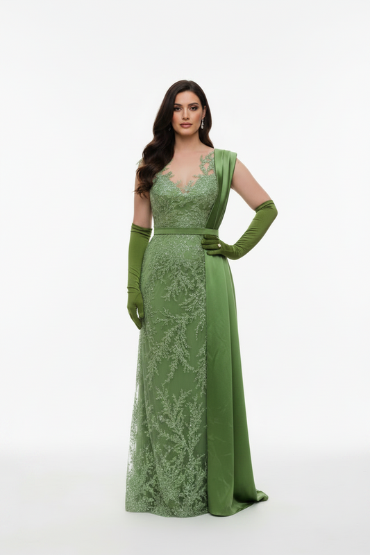 Green beaded dress for rent
