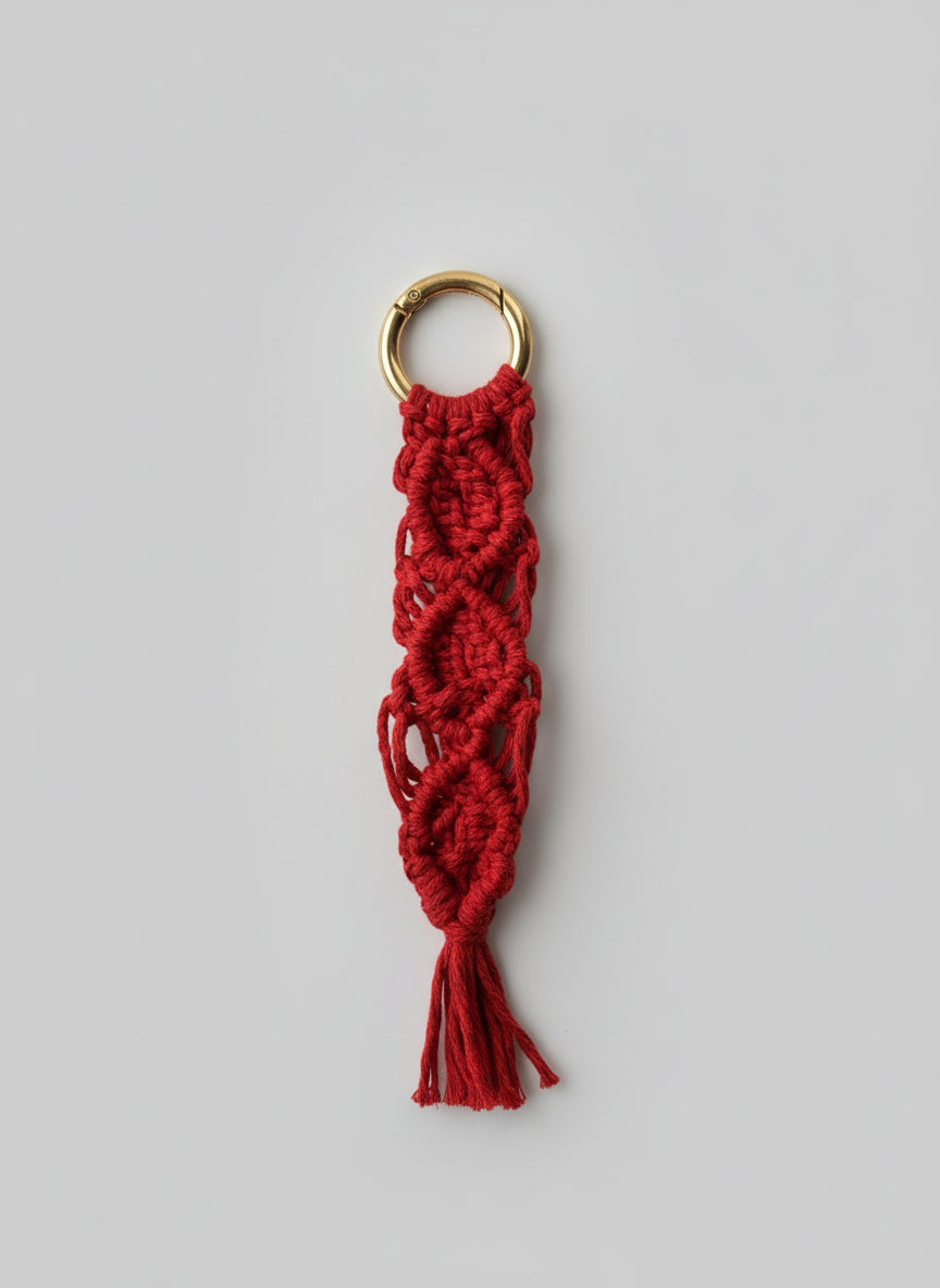 Cherry Red Macrame Lace Pattern Bag Charm