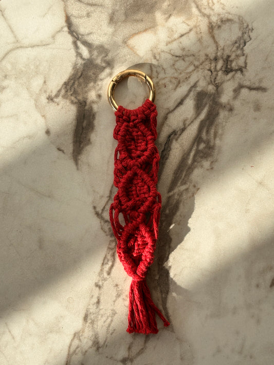 Cherry Red Macrame Lace Pattern Bag Charm