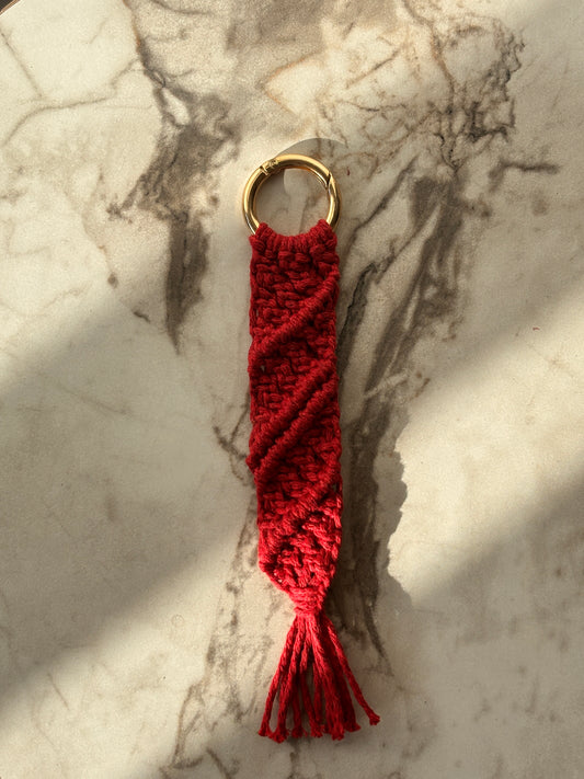 Cherry Red Macrame Oblique Lines Bag Charm
